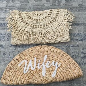 Woven Clutch Set with Fringe and 'Wifey' Design